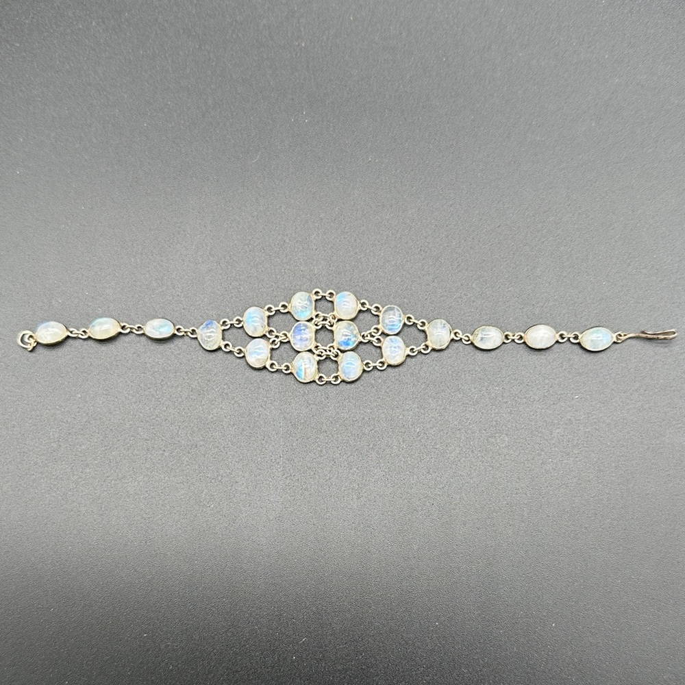Elegant Rainbow Moonstone and Silver Women's Bracelet